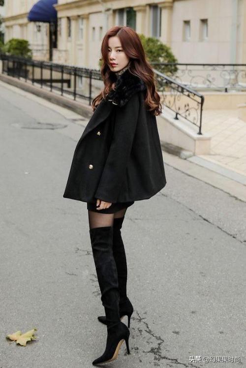 Fashionable way to wear over knee boots! Small plump girls can wear slender pencil legs
